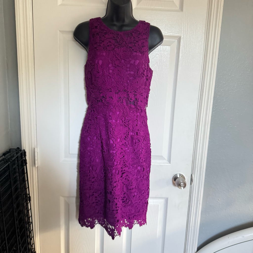 Monique Lhuillier Vibrant Purple Lace Midi Dress - Size 4
